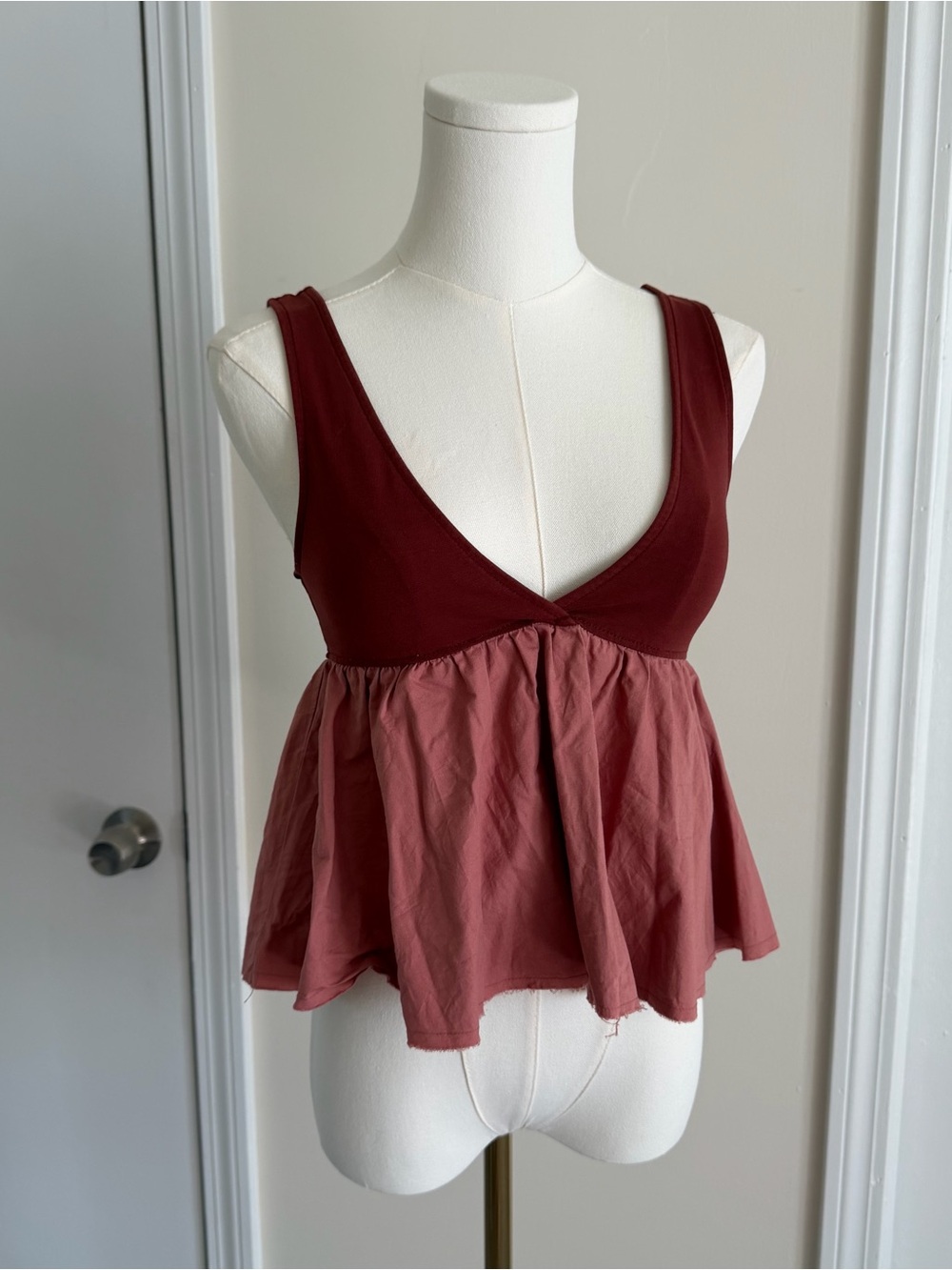Urban Outfitters Burgundy Wine Ballet Style Empire Waist V Neck Peplum Tank Top